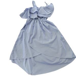 Habitual One Shoulder Olympia Blue & White Striped Ruffle Dress EUC 12